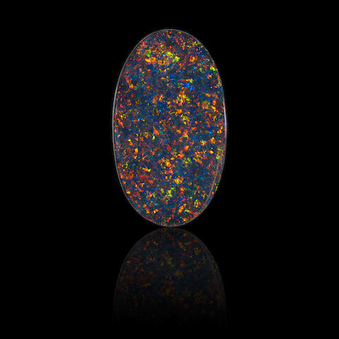 Black Opal with Floral Pattern Red Play of Color