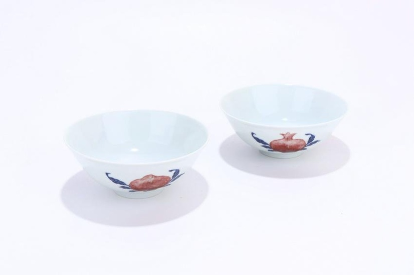 Blue and white underglaze red bowl with three patterns