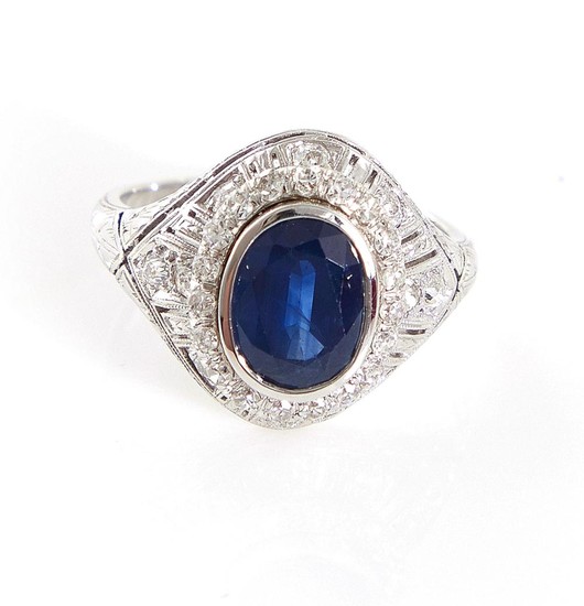 Blue sapphire and diamond ring