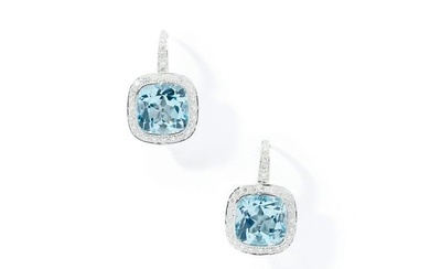 Boodles: A pair of blue topaz and diamond earrings
