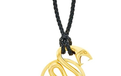 Boucheron Gold Serpent Pendant with Long Braided Black