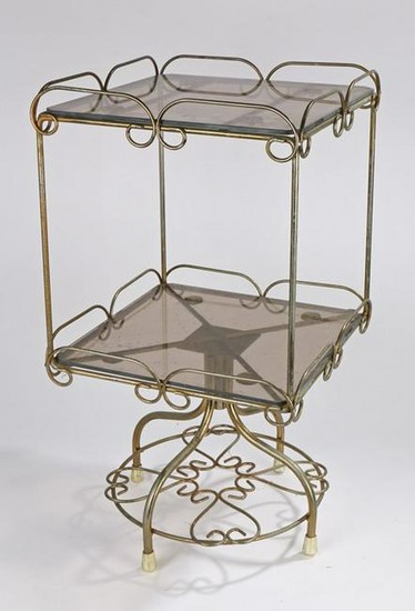 Brass and glass two tier rotating occasional table