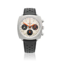Breitling. A stainless steel manual wind cushion form chronograph wristwatch