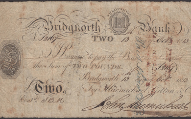 Bridgnorth Bank, for MacMichael, Gitton & Co., £2, 13 October 1813, serial...