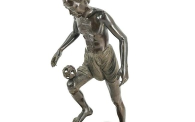 Burmese Bronze Chinlone Player Statue