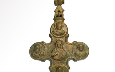 Byzantine Reliquary Cross Pendant with Saints, c. 10th- 12th century A.D.