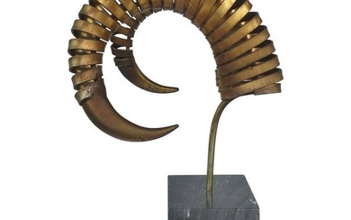 C. Jere Ram's Horn Sculpture on Marble Base, Twice