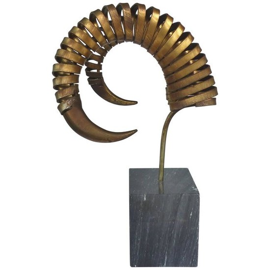 C. Jere Ram's Horn Sculpture on Marble Base, Twice