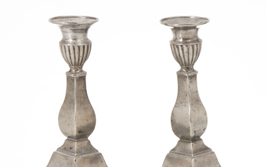 CANDLESTICKS, 1 pair, pewter, late Gustavian, indistinct stamps.