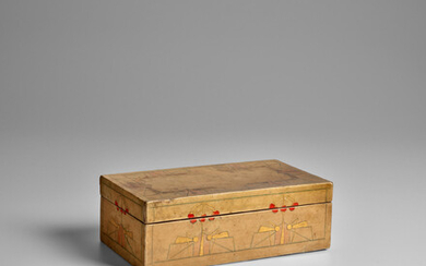 CARLO BUGATTI (1856-1940) Boxcirca 1900hand painted parchment over woodheight 2 3/4in (7cm); width 7 7/8in (20cm); depth 4 3/8in (11cm)
