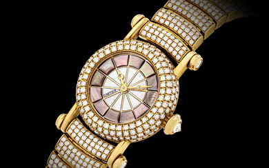 CARTIER, GOLD AND DIAMOND-SET DIABOLO WITH MOTHER-OF-PEARL DIAL CASE NO....