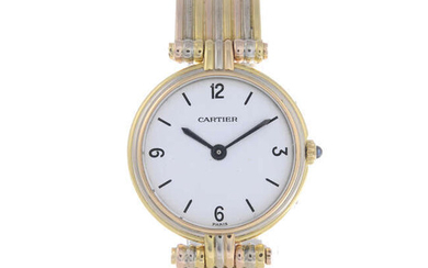 CARTIER - a lady's yellow metal Vendome bracelet watch.