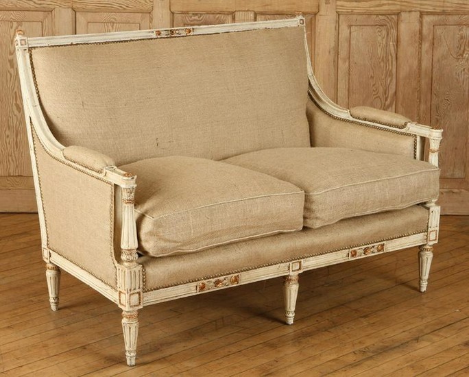 CARVED PAINTED FRENCH LOUIS XVI STYLE SETTEE 1940