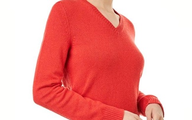 CHANEL RED CASHMERE V NECK JUMPER Condition grade C+. French size 38. 90cm chest, 60cm length. ...