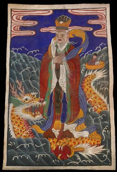 CHINESE ANTIQUE SCROLL WITH DRAGON AND IMMORTAL