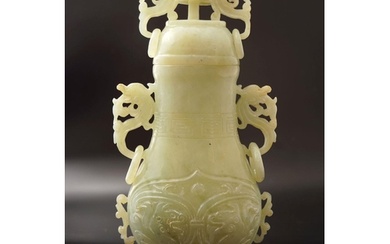 CHINESE CELADON JADE URN AND COVER