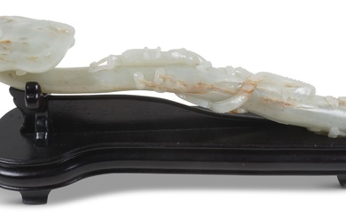 CHINESE GREENISH WHITE JADE RUYI SCEPTRE, POSSIBLY 19TH CENTURY Length: 12 in. (30.5 cm.)