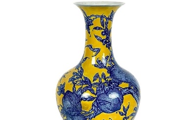 CHINESE NINE-PEACH BLUE AND YELLOW PORCELAIN BOTTLE VASE Early 20th Century Height 14".