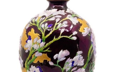 Camille Fauré Exceptional 12" Enamel On Copper Vase