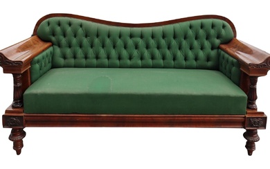 Canapé Dormeuse, Début du 20ème siècle h 98x195x68 cm avec tapisserie verteAvec tapisserie verte