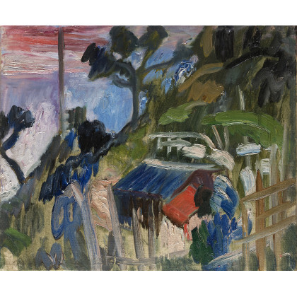 Carlo Levi ( Torino 1902 - Roma 1975 ) , "Paesaggio" olio su tela (cm 38x46) Al retro: firmato In cornice