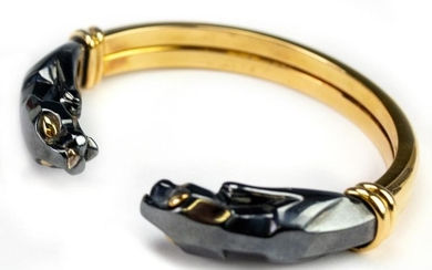 Cartier 18k Gold Panthere Hematite Bangle Bracelet