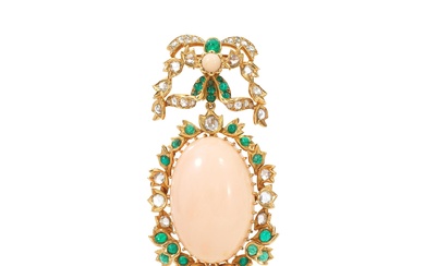 Cartier Coral, emerald and diamond brooch, 1960s