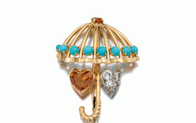 Cartier Gold, Turquoise, Citrine and Diamond Brooch, Paris