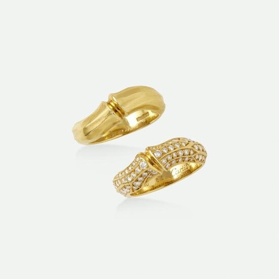 Cartier, Two diamond and gold 'Bamboo' rings