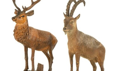Carved Black Forest Stag & Mountain Ram