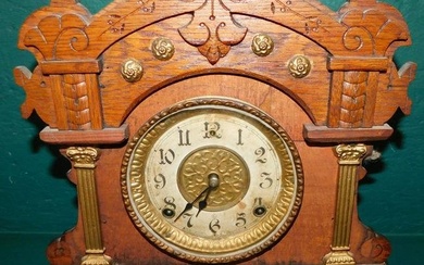 Carved Walnut Mantel Clock by Gilbert
