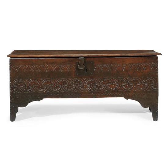 Carved oak coffer, English, late 17th century