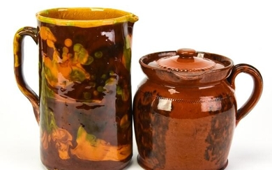 Ceramic Drip Glazed & Redware Manganese Pitchers