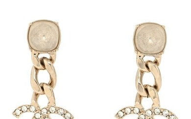 Chanel Glass Crystal CC Chain Drop Earrings Gold