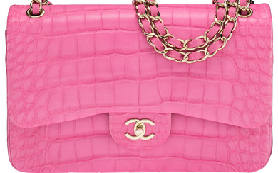 Chanel Pink Matte Alligator Jumbo Classic Double Flap Bag...
