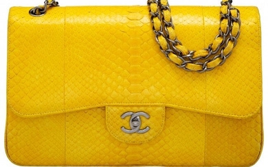Chanel Yellow Python Jumbo Double Flap Bag with