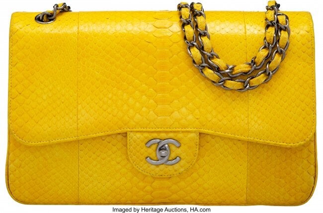Chanel Yellow Python Jumbo Double Flap Bag with