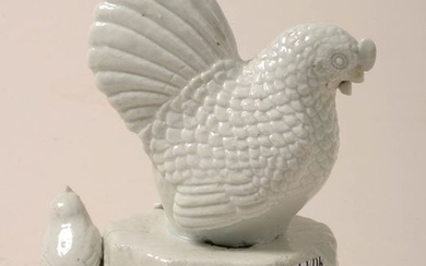"Chicken and Chick" in Arita white porcelain. Japanese...