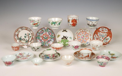 China, a collection of various famille rose porcelain cups and saucers, 18th century and later