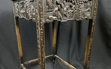 Chinese Black Lacquered Wood Carved Alter Table