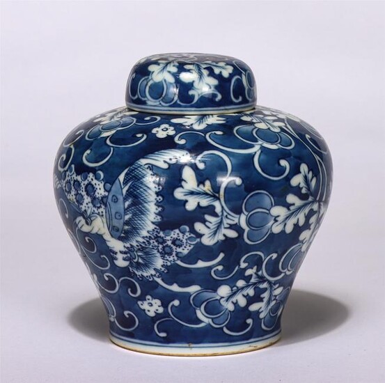 Chinese Blue White Flower And Butterfly Lidded Jar