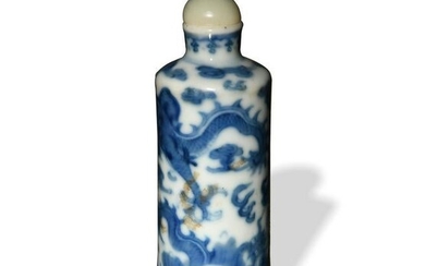 Chinese Blue & White Dragon Snuff Bottle, 19th Century