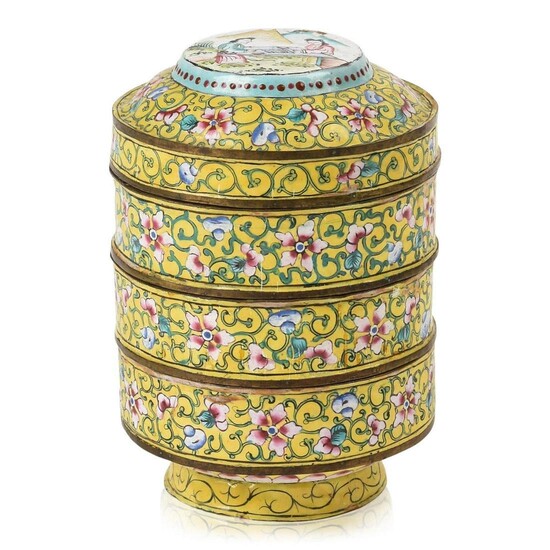 Chinese Canton Enamel Tiered Box