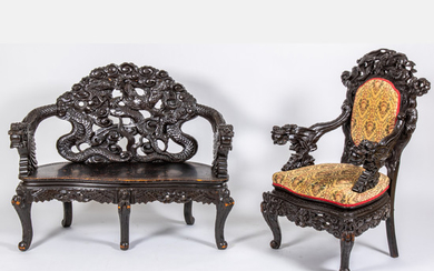 Chinese Carved Hardwood Dragon Form Furniture