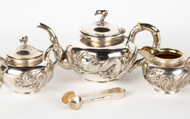 Chinese Export Silver 4-Piece Zee-Wo Tea Set