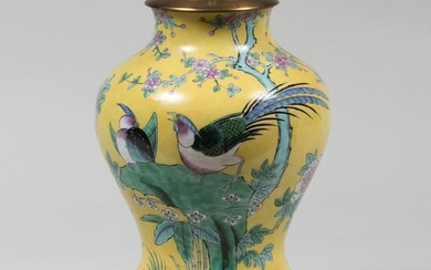 Chinese Famille-Jaune Vase Mounted as a Lamp