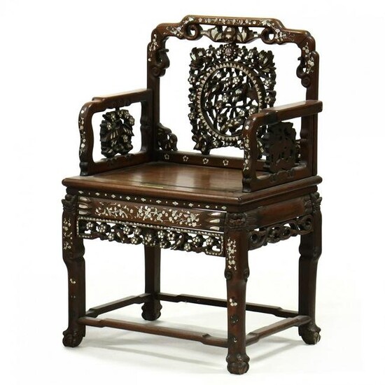 Chinese Mother of Pearl Inlaid Throne Chair