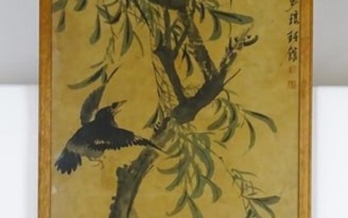 Chinese School, Watercolour, A study of birds, lotus flowers and foliage. Character marks and seals