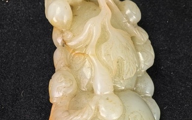 Chinese White Jade Pendant Boy and Gourd Carving