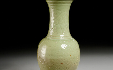 Chinese carved Longquan celadon Phoenix-tail vase